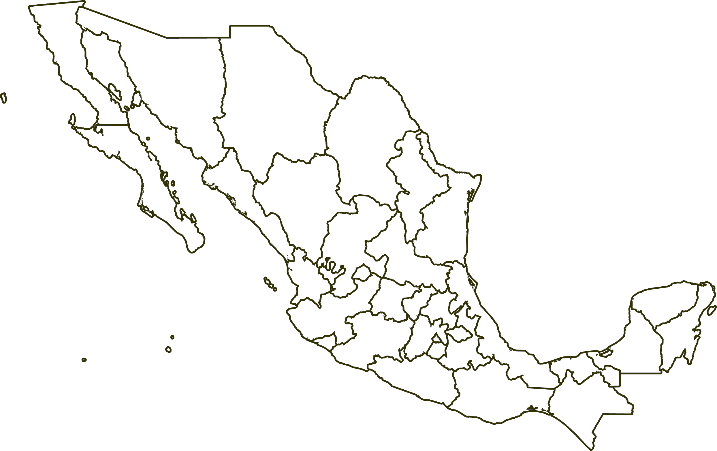 Mapa de México con la zona de cobertura de Lattice Works: área metropolitana de Monterrey, Coahuila y Tamaulipas, y zonas bajo proyecto en el Bajío y Texas